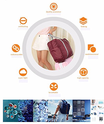 Foldable Travel Bag Luggage Storage for Sports Gym Water Resistant Nylon Canvas Duffel for Men, Women 32 Liter (Red)