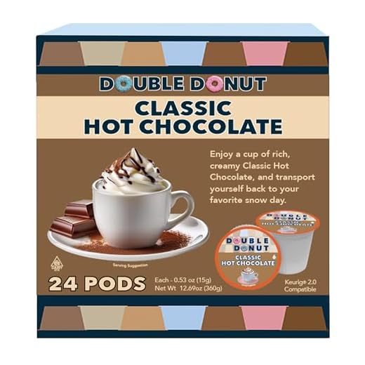 Double Donut Hot Chocolate Pods for Keurig K Cups Brewers, Single Serve Classic Hot Cocoa Pods, 24 Count