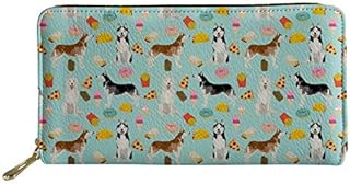 HUGS IDEA Ladies Clutch Long Wallet Siberian Huskies Junk Food Cute Dog Design Cute Purse