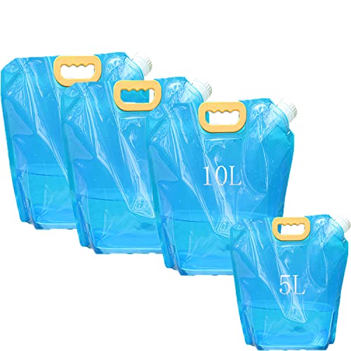 Jiheng 4 Pack Wasserkanister Faltbar 3 * 10L+1 * 5L Wassersack Tragbar Trinkwasserbehälter für Camping, Urlaub, Wandern, Jagd, Reisen, Auto, Picknicks, Grillen, Grillen usw Cover