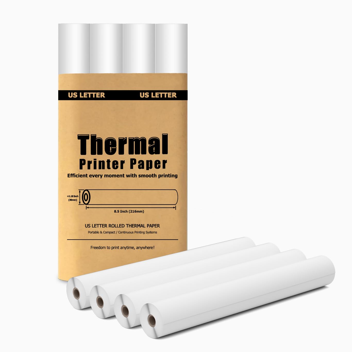 Thermal Paper 8.5 x 11 Inch for Portable Printers, BPA-Free, 4 Rolls