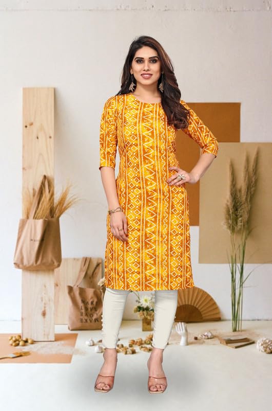 Image of JAKHANA Women's Crepe Printed Casual Straight Calf Length Round Nick Kurta Pack of 4