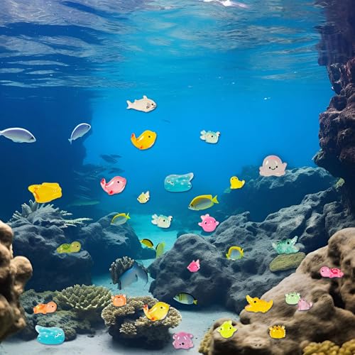 Image of FEXIA 50 Pcs Ocean Mini Resin Animals Tiny Aquariums Decor Glow in The Dark Resin Figures Luminous for Garden Landscape Sea Decor DIY