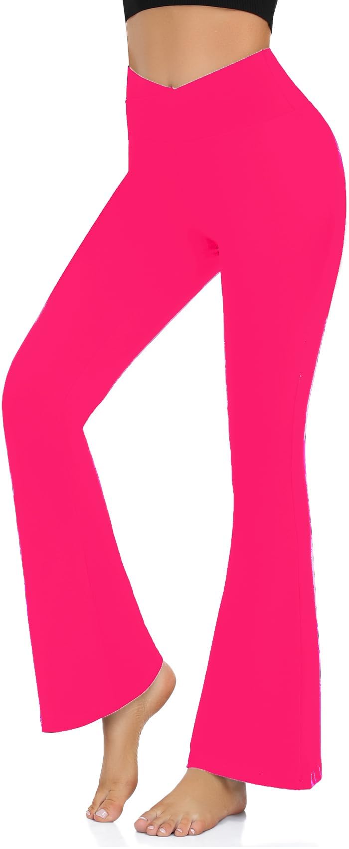 Women’s Bootcut Yoga Pants Pink Tummy Control Flare Leggings High Waist Crossover Lounge Bell Bottom Jazz Dress Pants