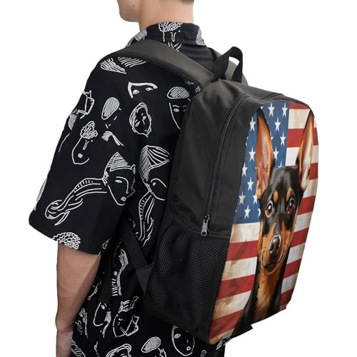 Miniature Pinscher Dog American Flag Backpack Simple Leisure Travel Backpack Outgoing Daypack 17 Inch4