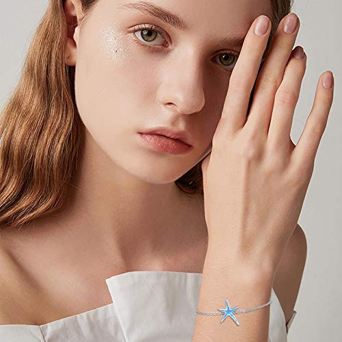 Cuoka SILVER CHARM BRACELETS FOR WOMEN 925 Sterling Silver With Blue Fire Opal Starfish Adjustable Bracelet, Beach Nautical Tiny Jewelry Easter Mother Day thumb #3