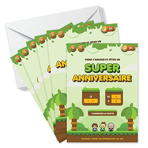 SoKawaï - Lot de 6 invitations anniversaire en Français + 6 enveloppes | Thème jeux vidéo | Fête pour les enfants Cover