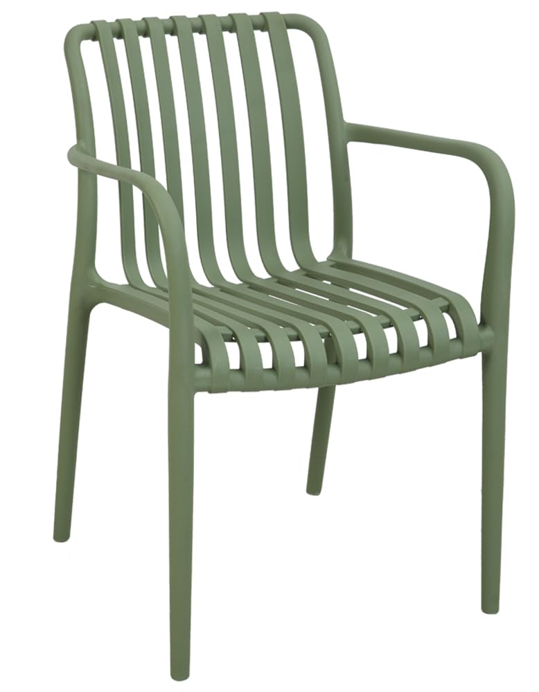VERDELOOK | Sedia Nives Verde con Braccioli 56x42 H81 cm in Polipropilene, Sedia Impilabile da Giardino e Casa, Leggera e Facile da Pulire, Adatta per Interni ed Esterni, Portata 150 kg