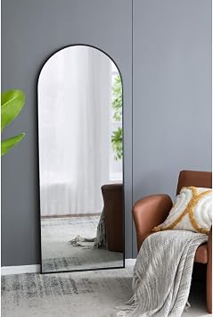 28x74 Inch Black Arched Full Length Mirror with Sleek Iron Frame for Bedroom, Entryway or Living Room Decor Black + Iron