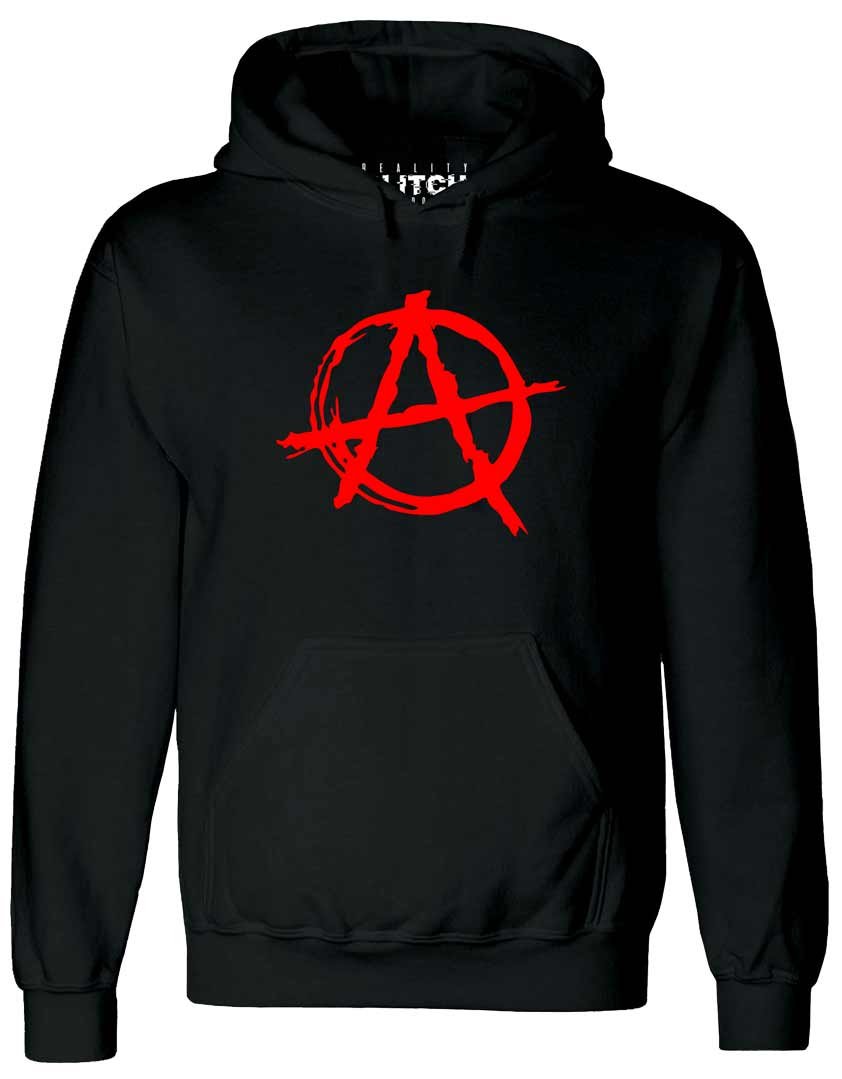 Reality Glitch Men's Black Anarchy Symbol Hoodie.