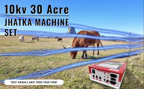 Image of Zatka Machine kisan 10kv 30 Acre Solar fencing AC DC jhatka machine set (10kv machine,40 watt panel,7.5ah Battery, 230V adapter,100 insulator)