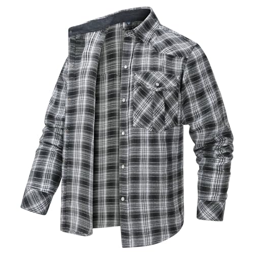 Wankang Men's Western Flannel Shirt Pearl Snap Button Up Casual Cowboy Long Sleeve Pockets Work Shirts for Men2