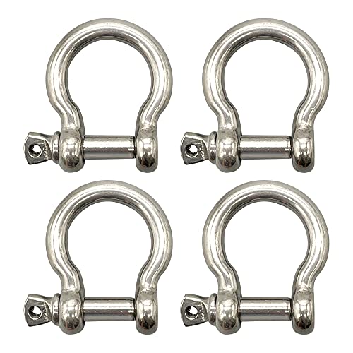ACY Marine Stainless Shackles -Shackles Pack of 4-316 Stainless Steel Clips Marine Grade - Bow Shackles - Heavy Duty (3/8