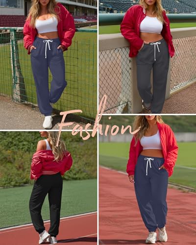 Neer 3 Pack Women's Plus Size Sweatpants Casual Loose Fit Drawstring Joggers Lightweight Athletic Lounge Pants with Pockets4