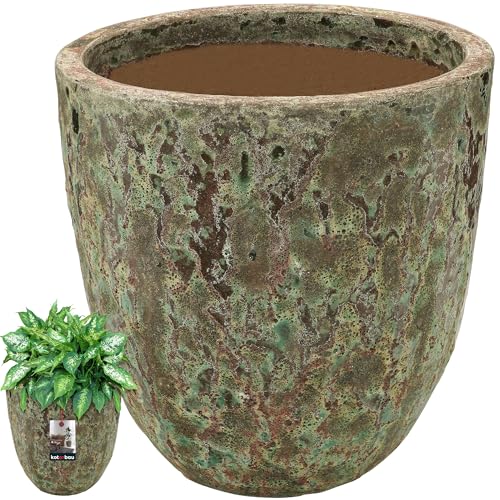 KOTARBAU® Maceta de cerámica grande de 46 cm de altura, 46 cm, turquesa y marrón, maceta de cerámica para hierbas, cocina, salón, interior y exterior, resistente a las heladas, para exteriores