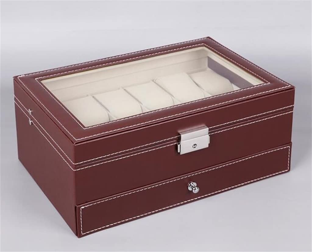 12 Fächer, doppellagige Uhrenbox, PU-Leder, Aufbewahrungsbox mit Wortschloss für Damen- und Herrenuhren