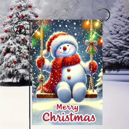 Image of BlissYard Christmas Garden Flag 12x18 Inch Snowman Ornament Yard Decor | Double sided polyester, christmas snowman ornament design, snowman decor for holiday porch and yard