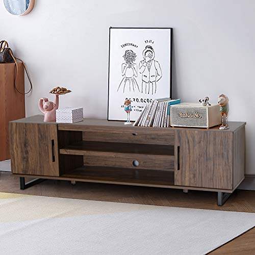 Pellebant 60 Inch TV Stand Media Console Table with Storage Shelves, Mid-Century Modern Entertainment Centre for Flat Screen TV, Gaming Consoles in Living Room, Entertainment Room, Office, Brown