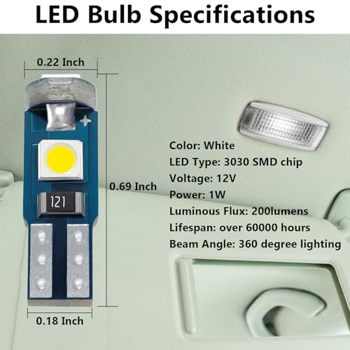 Image of ecocstm 12 PCS T5 LED Bulbs, 74 73 37 2721 Instrument Cluster Light Bulb, 12 Volt Bright Canbus Error Free LED Dashboard Light Bulb, 3030 SMD Automotive Replacement Bulbs (White)