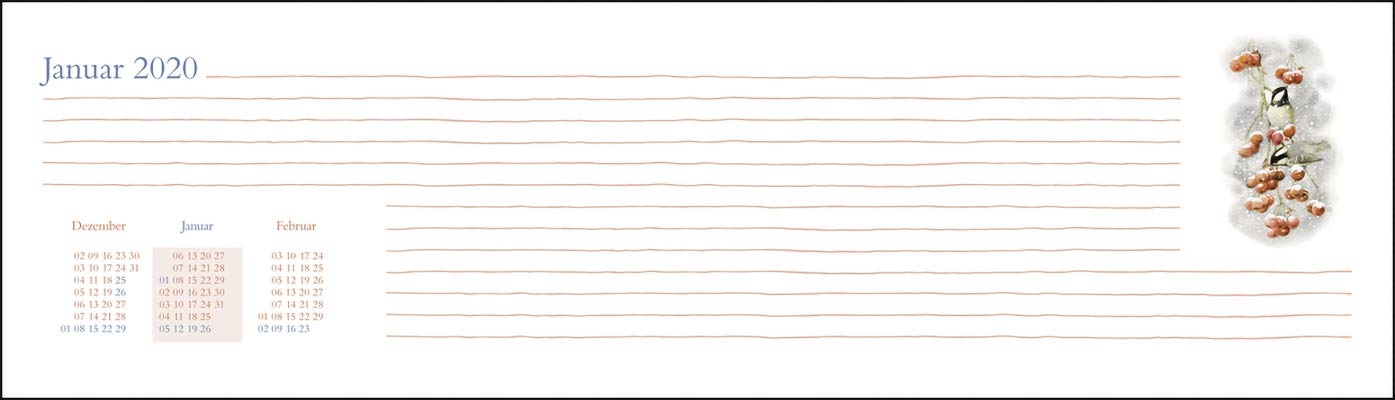 Bastin Wochenquerplaner. Tischkalender 2020. Wochenkalendarium. Spiralbindung. Format 32,5 x 9,3 cm