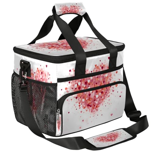 Insulated Picnic Backpack Lunch Box for Women Men Picnic Basket Tote Lunch Bag Picnic Bag Portable Lunch Bags for Picnic, Beach, Work, Trip,Office, Camp Pinks Heart Valentine's Day