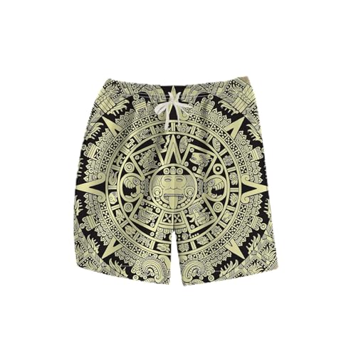 LAOLIUSN Men's Mexico Board Shorts Aztec Graphic Beach Shorts