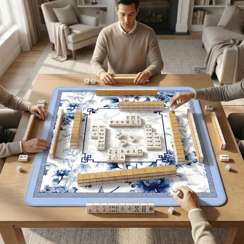 Tapete para Mahjong 80x80 cm Antideslizante Azul miniatura 4