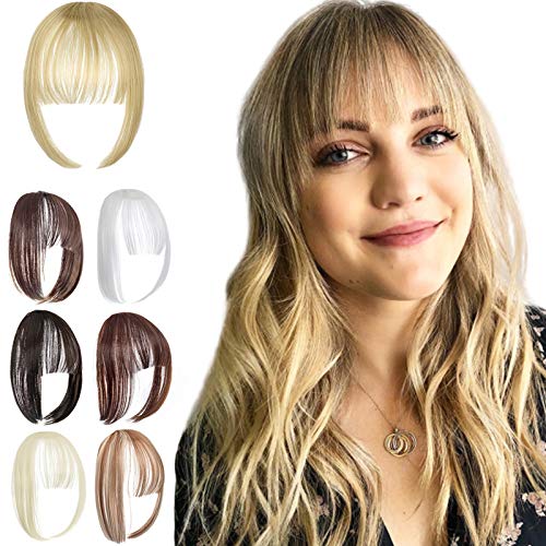 Felendy Clip in Bangs Hair Extensions Natural Fringe Front Full Bangs Straight Wispy Hairpiece with Temple for Women Ginger Brown Mix Bleach Blonde