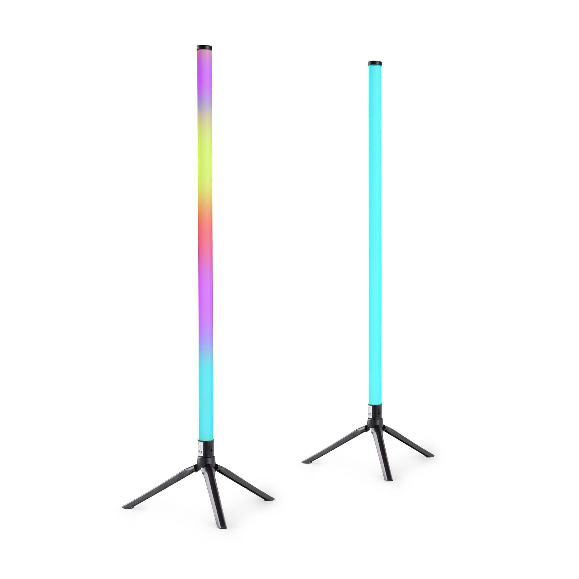 Fuzzix Starry set de 2 tubos LED de pie RGB con 43 LED cada uno, 1 metro de altura, control por app y mando, modo sonido y trípodes incluidos para fiestas y DJ