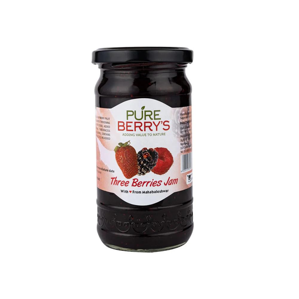 Pure Berry's Three Berry Preserve Fruit Jam Spread, Enjoy the Vibrant Blend of Strawberry, Mulberry, and Raspberry in This All-Natural, Gluten-Free Jam Spread Net 400g