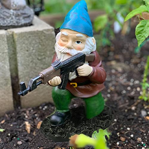 Tirifer Statue de Nain de Jardin Militaire avec Pistolet, Statue de Nain de l'armée, décorations de Jardin pour intérieur et extérieur, terrasse, Cour,...