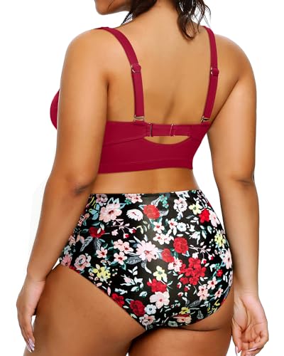 Tempt Me Women Plus Size High Waisted Bikini Set Two Piece Swimsuit Tummy Control Bathing Suits3