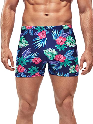 Verdusa Men's Tropical Print Swim Trunks Swimsuit Board Short Square Leg Boxer Brief Blue Xl #TOP14