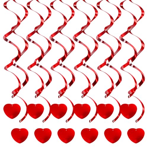 12 Pièces Decoration Coeur a Suspendre, Guirlande Saint Valentin, Décorations Rouge Serpentins...