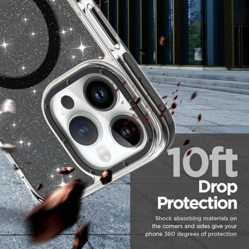 Image of Magnetic Case for iPhone 14 Pro Max [Compatible with Magsafe] [Bling Glitter Fluorescent Design] [1 Screen Protector] Slim Translucent Matte Case for iPhone 14 Pro Max 6.7 inch 2022, Black