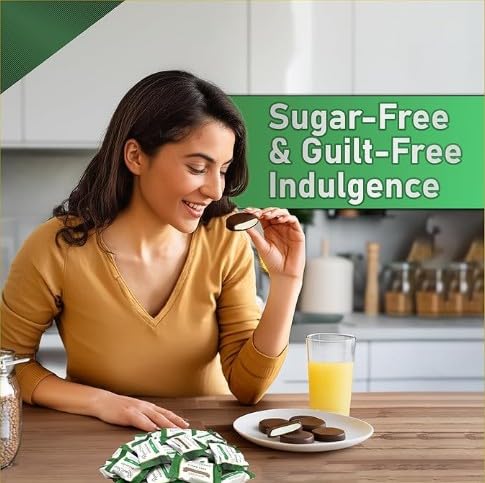 Image of Premium Sugar Free Candy Dark Chocolate Assortment - 1 lb (16 oz, 32 Pcs) Bulk - Individually Wrapped Zero Sugar Solid Dark Chocolate - Diabetic Sugar Free made with Stevia