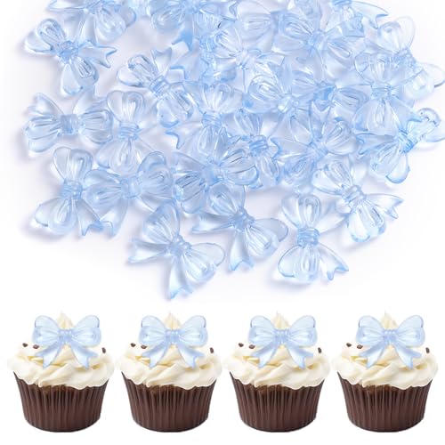 30 unidades Topper de Cupcake com laço, decorações elegantes de bolo coquette para aniversário meninas casamento Baby Shower despedida solteira festa com tema laço (azul)