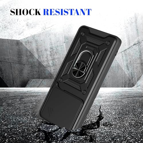 Image of Luxe Back Cover Compatible for Vivo V70 5G / Vivo V70 Elite 5G | D10 Tough Armor Case | Sliding Camera Shield | 360 Protection | Kickstand Ring Holder | Military-Grade Bumper Case - Black