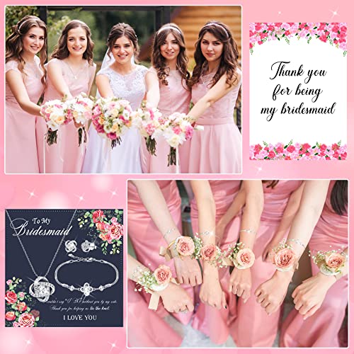 Yinkin 6 Bridesmaid Jewelry Sets Silver Wedding Jewelry Sets Will You Be My Bridesmaid Necklace Earrings Bracelet with Card Proposal Gift for women Costume Accessories4