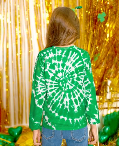 Image of Unisex Kids St. Patrick's Tie Dye Irish Clover Long Sleeve Shirt Shamrock Green Sweatshirt 6-14 Years