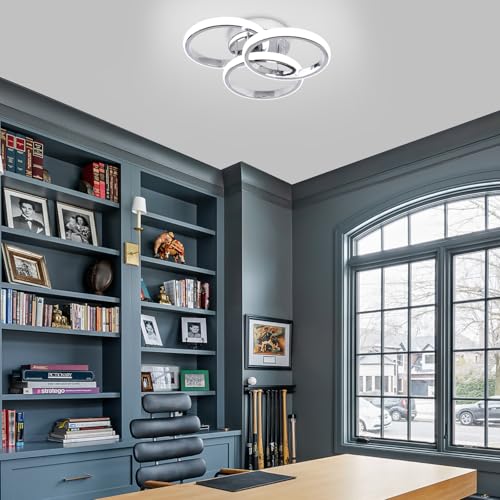 EIDISUNY LED Ceiling Light Modern 36W 3 Circle Silver LED Ceiling Lights Fixture for Hallway Office Bedroom Kitchen Dining Room Living Room Lamp - Image 4
