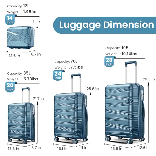 Luggage 4 Piece Sets, Hard Case Suitcases with TSA Lock, Carry on Expandable Suitcase with Spinner Wheels, Durable Waterproof Travel Luggage, Travel Set for Men Women (Blue)2