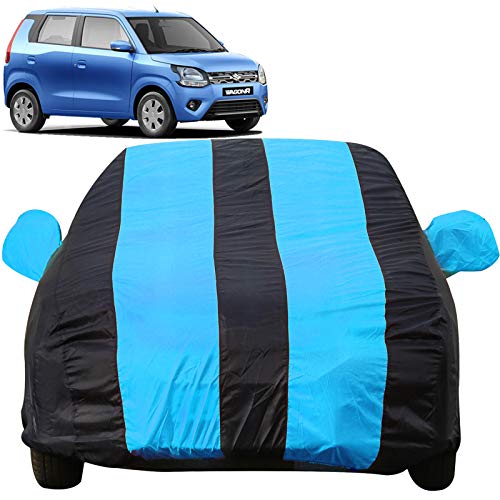 Image of Autofact Car Body Cover with Mirror Pockets Compatible for Maruti Wagonr 2019 (Triple Stitched, Bottom Fully Elastic, Teak /Navy Blue)