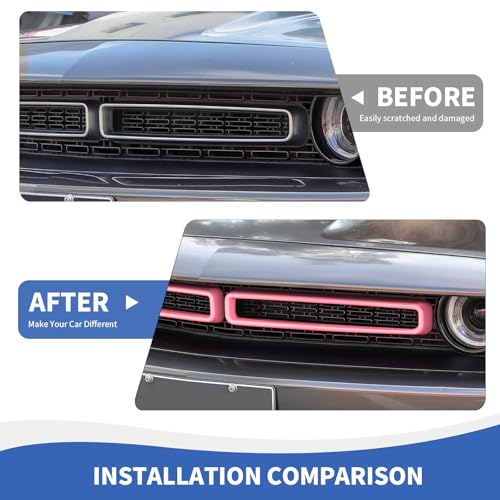 Image of RAZPOY Front Grille Inserts Grill Guard Compatible with 2015-2024 Dodge Challenger Exterior Accessories, Pink