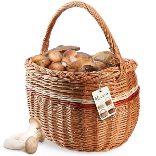 KADAX Cesto in vimini per funghi e spesa, robusto cestino da picnic con manico, cestino per...