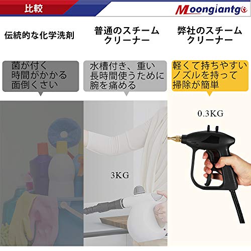Moongiantgo スチームクリーナー 蒸気洗浄機 高温蒸気噴射 20秒で蒸気排出 連続スチーム ポータブル 収納ケース付き 湿度調節可能 バケツから給水 片手で持ち上げる 部屋/窓/キッチン/トイレ掃除機 小型軽量 日本語説明書 7枚目