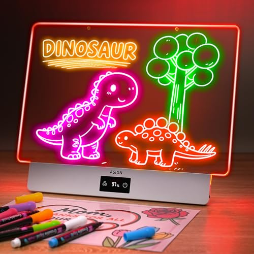 Image of Rechargeable LED Drawing Board, 16.6 Inches Lumiboard, 8 Colors & 3 Modes, LED Note Board with Build in Stand, Includes 7 Markers & 1 Hanging Chain, Great Gift for Children-Easter Gifts