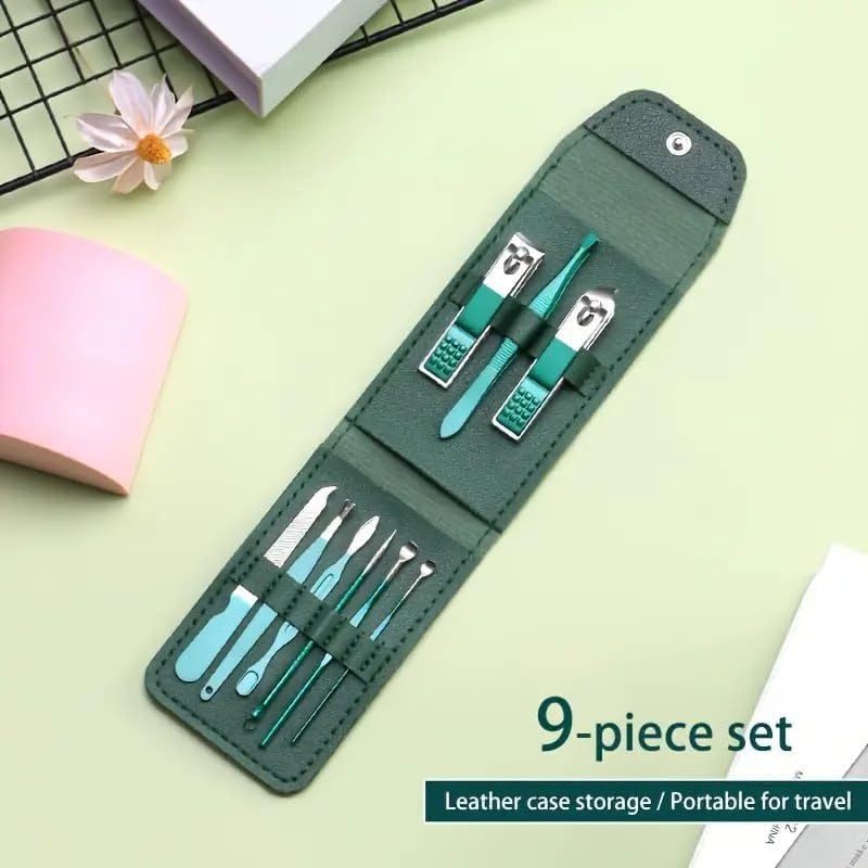 Image of VORLA Professional Manicure & Pedicure Kit, Stainless Steel Grooming Set with Nail Clippers, Cuticle Trimmer, Scissors & Tweezers (9 IN 1 MANICURE)
