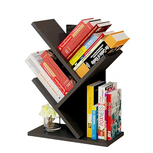 Godferyxin Tree Bookshelf, 3-Tier Wood Small Bookshelf and Mini Bookcase for Office, Home or School...