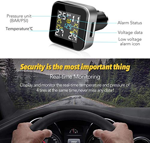 Tymate Tire Pressure Monitoring System Cl205 - Full-Color Screen, 6 Alarm Modes, Cla Charging, With 4 Tpms Sensors (0-6 Bar / 0-87 Psi) #TOP3